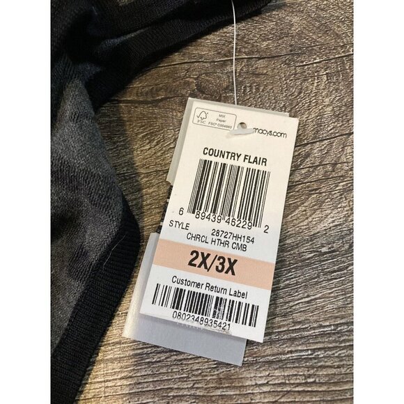 New Charter Club Women's Zebra Print Cowl Neck Poncho Sweater Black Size 2X/3X - Picture 2 of 11